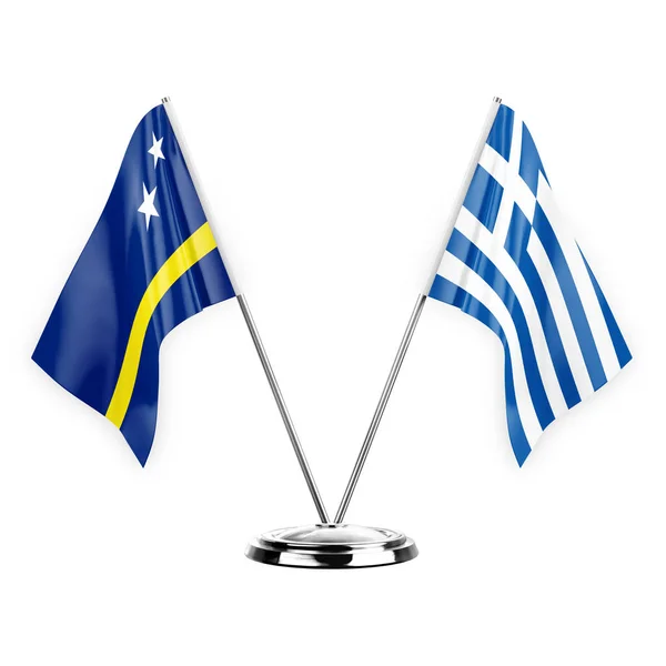 Δύο Σημαίες Πίνακα Απομονώνονται Λευκό Φόντο Εικονογράφηση Κουρασάο Και Ελλάδα — Φωτογραφία Αρχείου