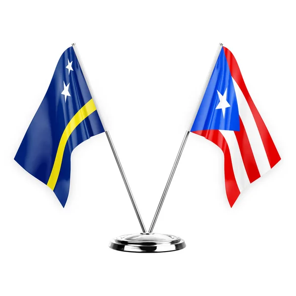 Two Table Flags Isolated White Background Illustration Curacao Puerto Rico — Stockfoto