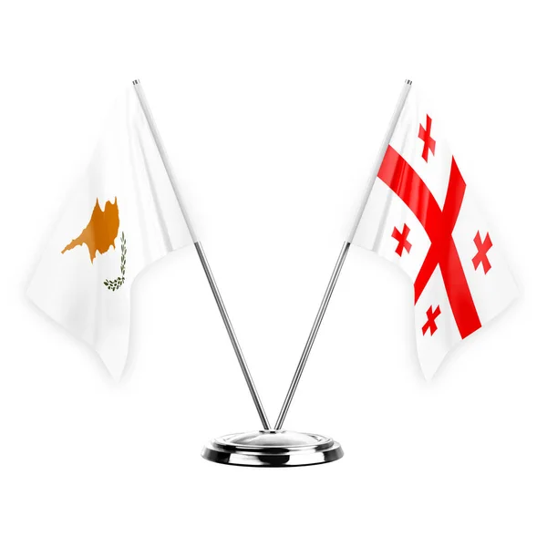 Two Table Flags Isolated White Background Illustration Cyprus Georgia — Fotografia de Stock