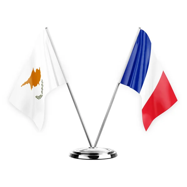 Two Table Flags Isolated White Background Illustration Cyprus France — Stock fotografie
