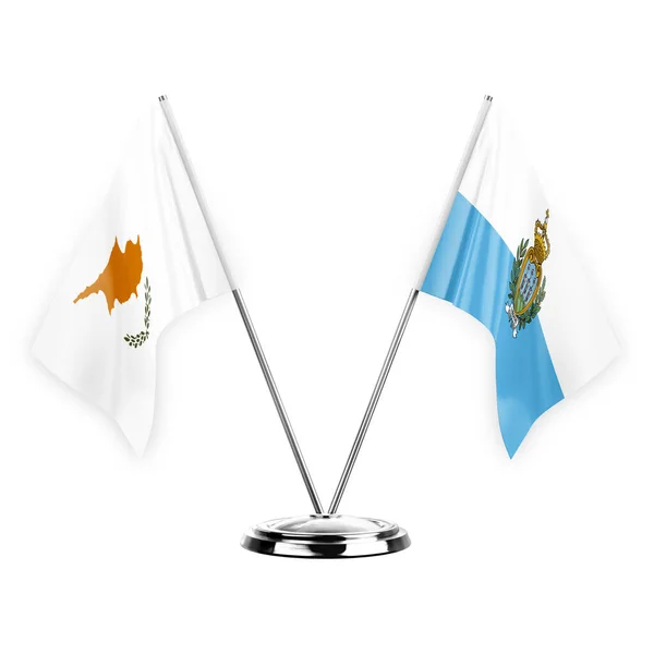 Two Table Flags Isolated White Background Illustration Cyprus San Marino — Stok fotoğraf