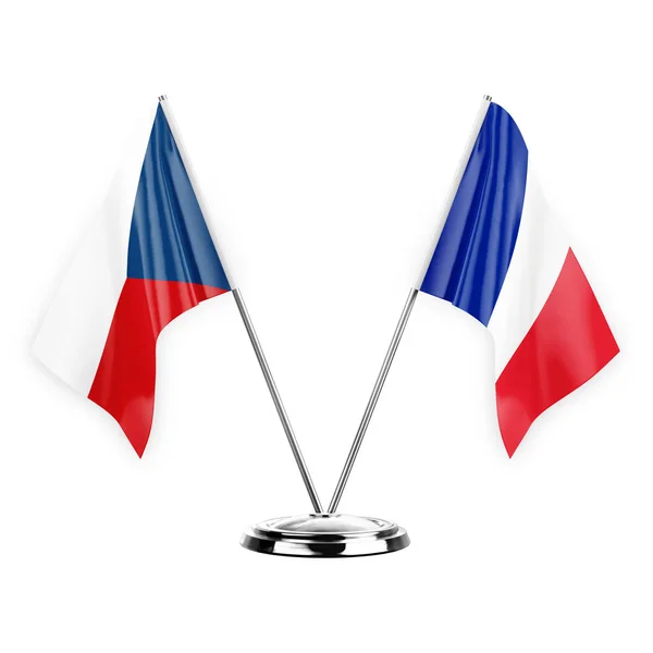 Two Table Flags Isolated White Background Illustration Czechia France — Zdjęcie stockowe