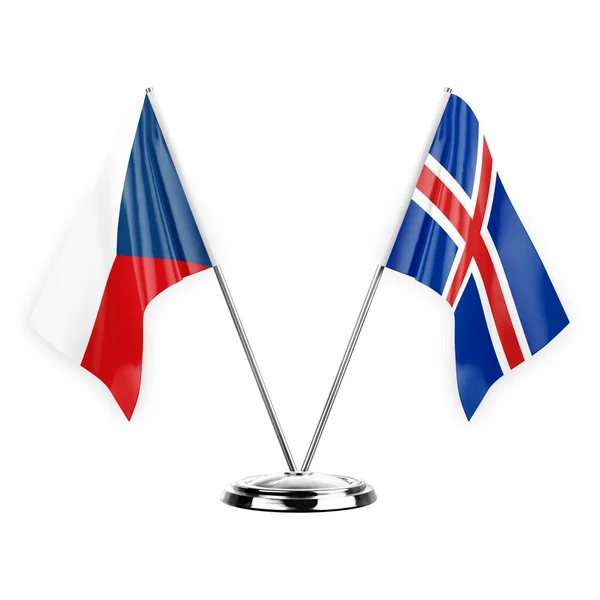 Two Table Flags Isolated White Background Illustration Czechia Iceland — Stock fotografie