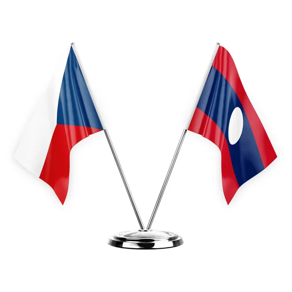 Two Table Flags Isolated White Background Illustration Czechia Laos — Fotografia de Stock