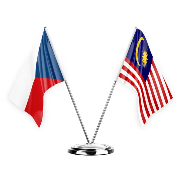 Två Tabell Flaggor Isolerade Vit Bakgrund Illustration Czechia Och Malaysia — Stockfoto