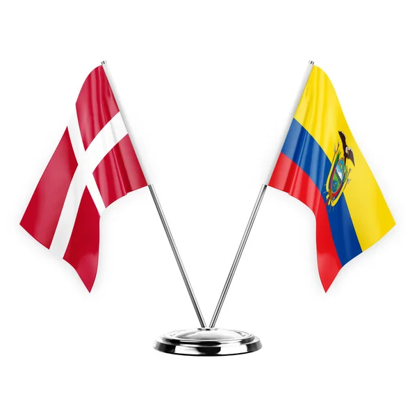 Two Table Flags Isolated White Background Illustration Denmark Ecuador — Stock fotografie