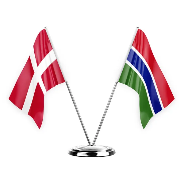 Two Table Flags Isolated White Background Illustration Denmark Gambia — Stock fotografie