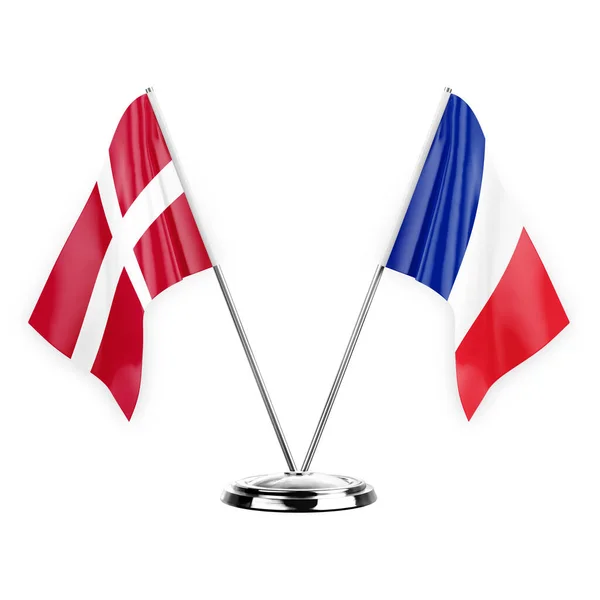 Two Table Flags Isolated White Background Illustration Denmark France — ストック写真