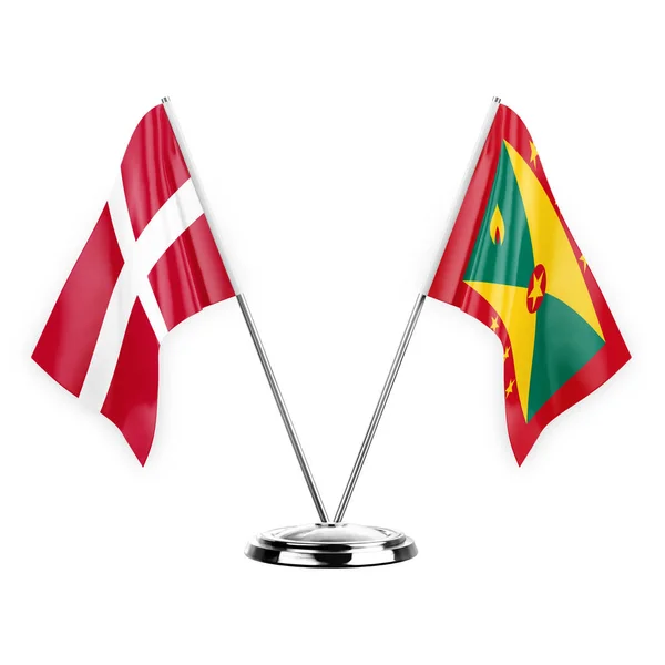Two Table Flags Isolated White Background Illustration Denmark Grenada — Stock fotografie