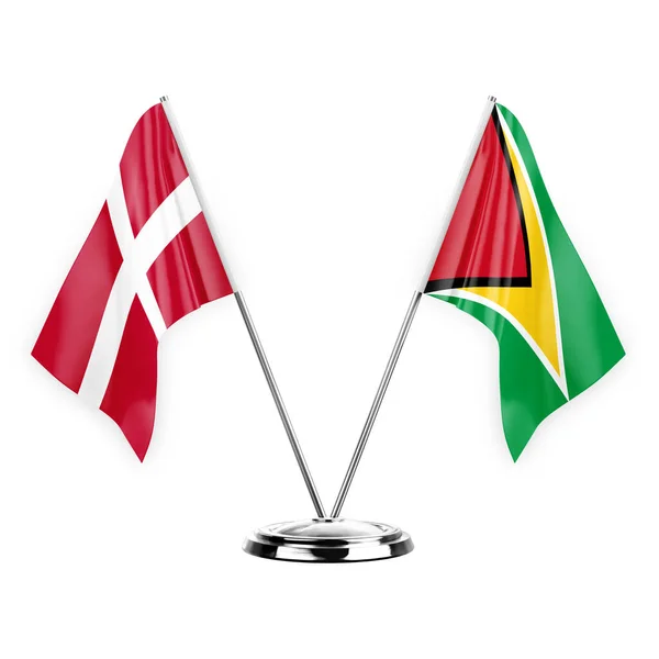 Two Table Flags Isolated White Background Illustration Denmark Guyana — ストック写真