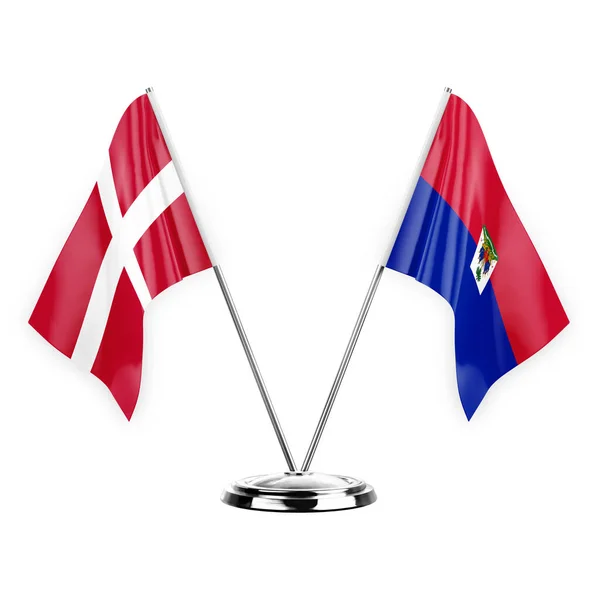 Two Table Flags Isolated White Background Illustration Denmark Haiti — Stock fotografie