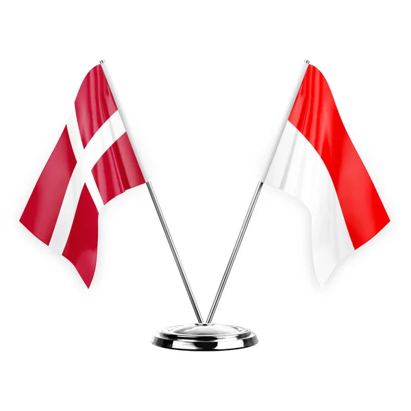 Two Table Flags Isolated White Background Illustration Denmark Indonesia — Stock fotografie