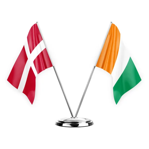 Two Table Flags Isolated White Background Illustration Denmark Ivory Coast — Stock fotografie