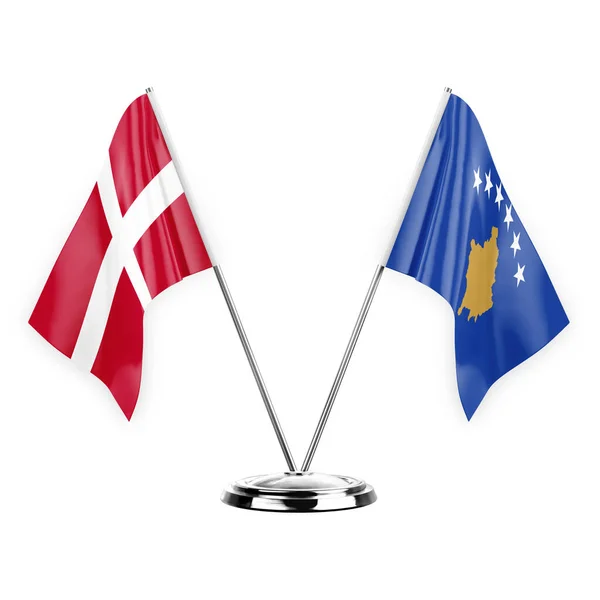 Two Table Flags Isolated White Background Illustration Denmark Kosovo — ストック写真