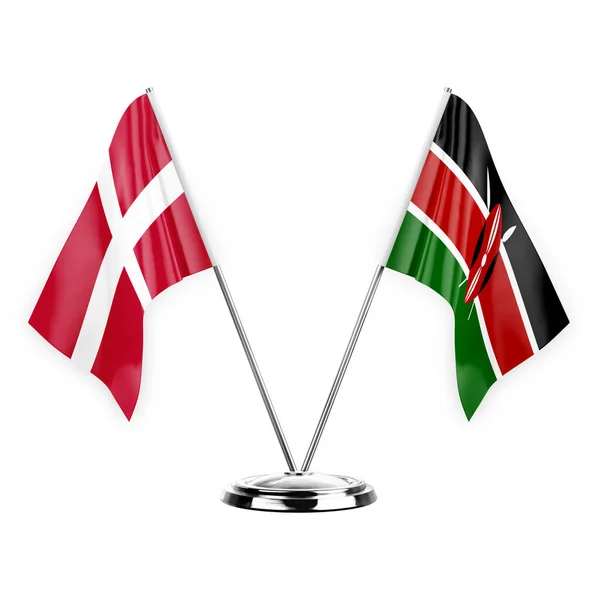 Two Table Flags Isolated White Background Illustration Denmark Kenya — Stock fotografie