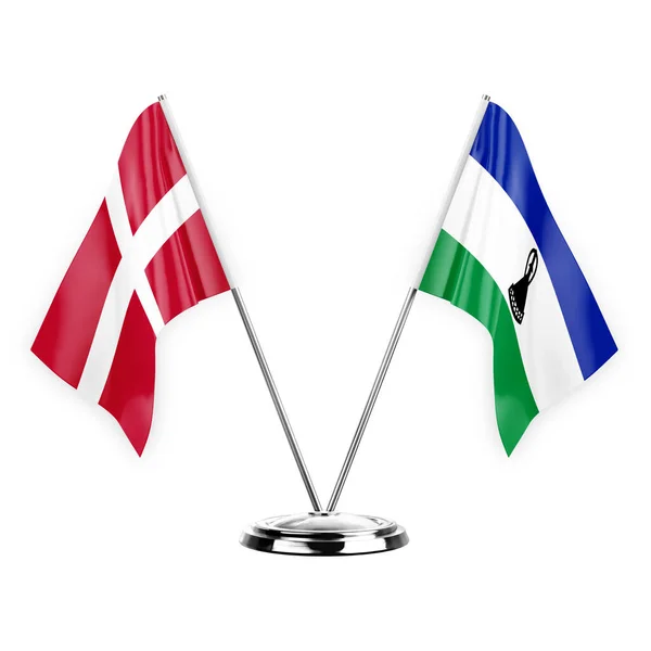 Two Table Flags Isolated White Background Illustration Denmark Lesotho — Stock fotografie