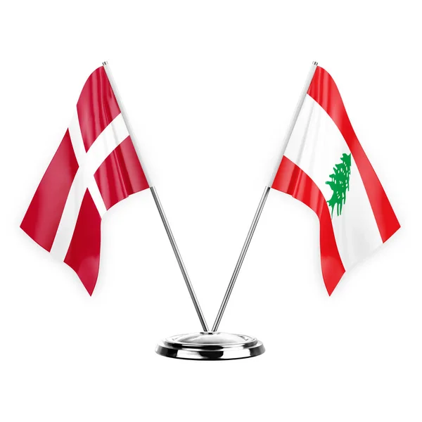 Two Table Flags Isolated White Background Illustration Denmark Lebanon — Fotografia de Stock