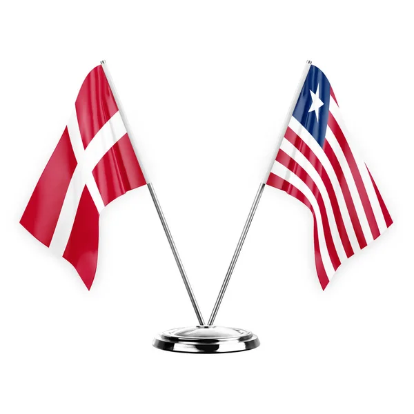 Two Table Flags Isolated White Background Illustration Denmark Liberia — ストック写真