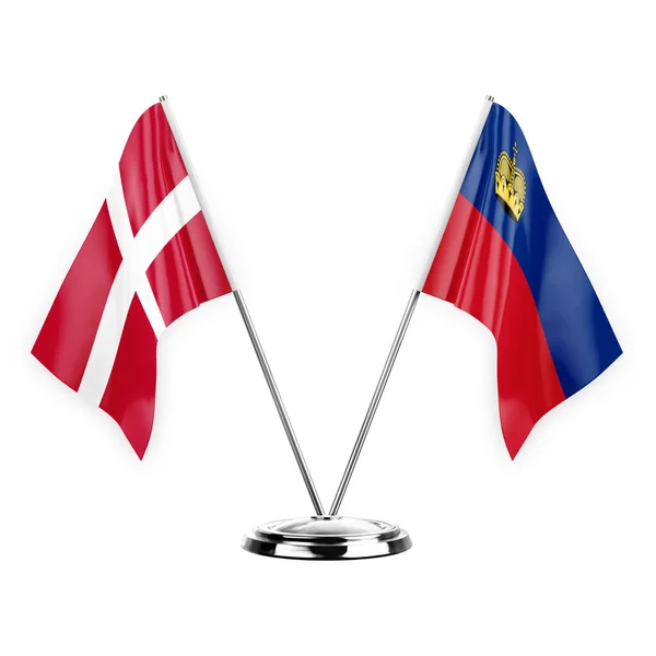 Two Table Flags Isolated White Background Illustration Denmark Liechtenstein — ストック写真