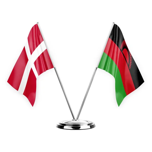Two Table Flags Isolated White Background Illustration Denmark Malawi — Stock fotografie