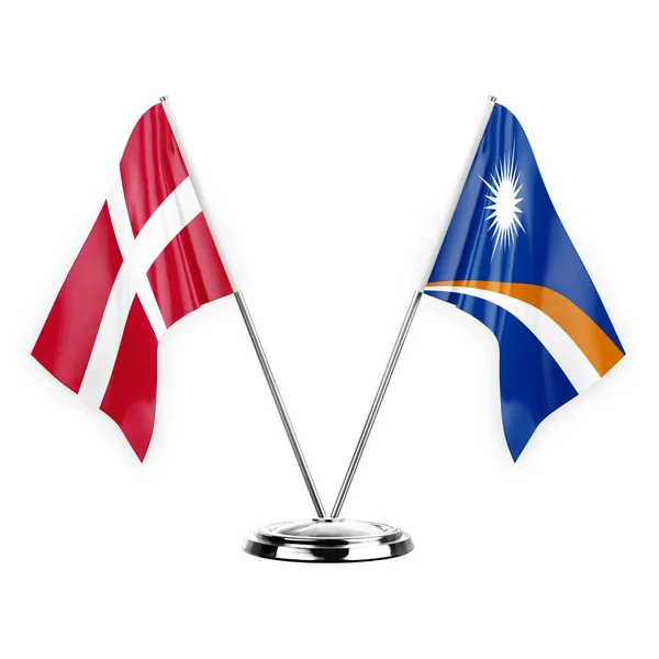 Two Table Flags Isolated White Background Illustration Denmark Marshall Islands — Foto Stock