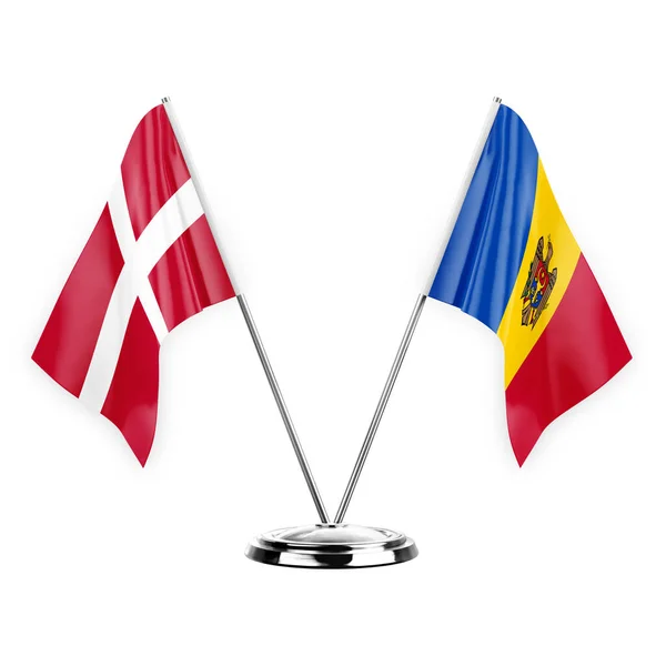 Two Table Flags Isolated White Background Illustration Denmark Moldova — Stock fotografie