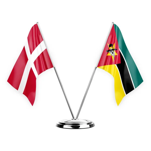 Two Table Flags Isolated White Background Illustration Denmark Mozambique — Stock fotografie