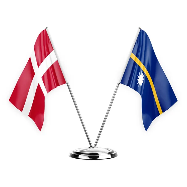 Two Table Flags Isolated White Background Illustration Denmark Nauru — Stock fotografie