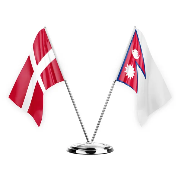 Two Table Flags Isolated White Background Illustration Denmark Nepal — Stock fotografie