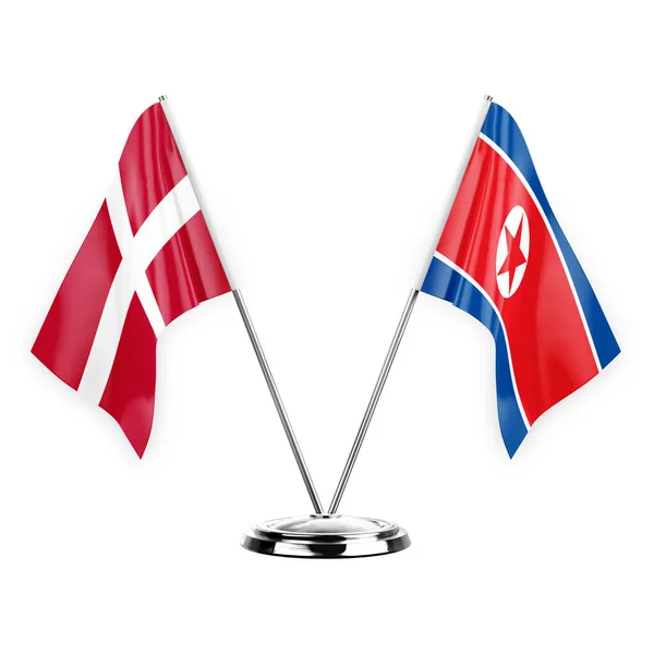 Two Table Flags Isolated White Background Illustration Denmark North Korea — ストック写真