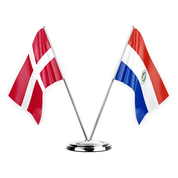 Two Table Flags Isolated White Background Illustration Denmark Paraguay — ストック写真