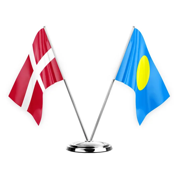 Two Table Flags Isolated White Background Illustration Denmark Palau — Stock fotografie