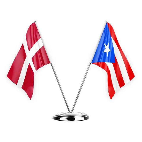 Two Table Flags Isolated White Background Illustration Denmark Puerto Rico — Stockfoto