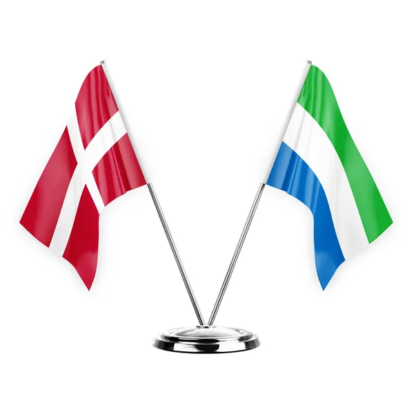 Two Table Flags Isolated White Background Illustration Denmark Sierra Leone — Stock fotografie