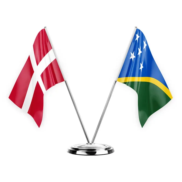 Two Table Flags Isolated White Background Illustration Denmark Solomon Islands — ストック写真