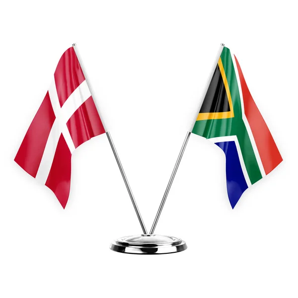 Two Table Flags Isolated White Background Illustration Denmark South Africa — ストック写真