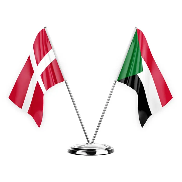 Two Table Flags Isolated White Background Illustration Denmark Sudan — Stock fotografie