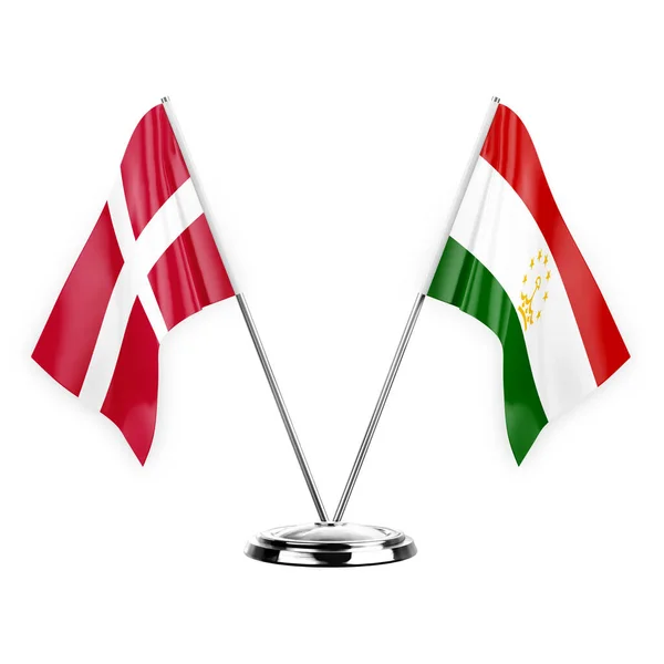 Two Table Flags Isolated White Background Illustration Denmark Tajikistan — Stock fotografie