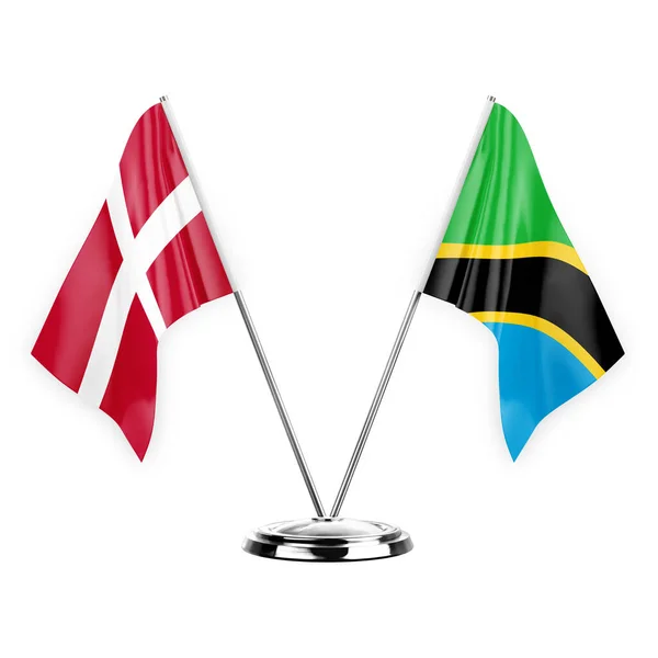 Two Table Flags Isolated White Background Illustration Denmark Tanzania — ストック写真
