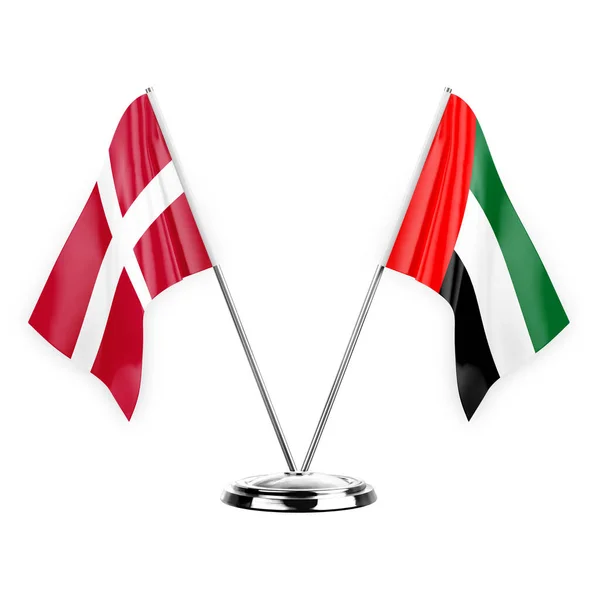 Two Table Flags Isolated White Background Illustration Denmark United Arab — Stock fotografie