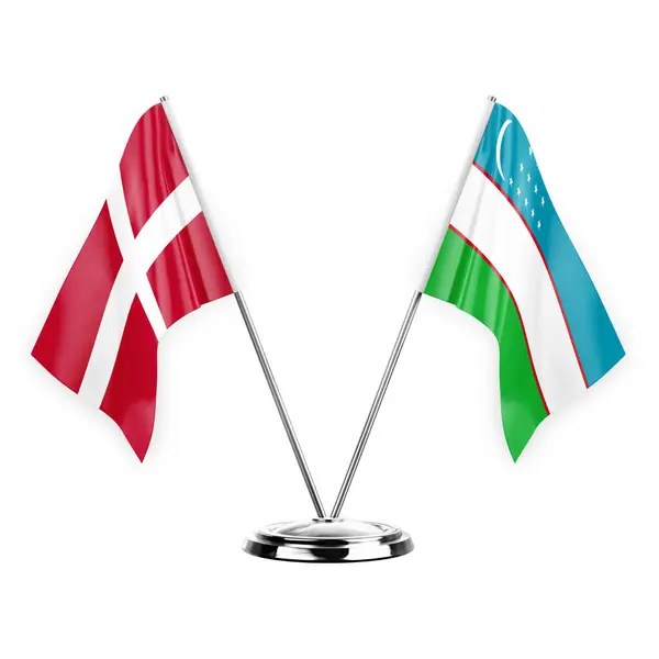 Two Table Flags Isolated White Background Illustration Denmark Uzbekistan — Stock fotografie