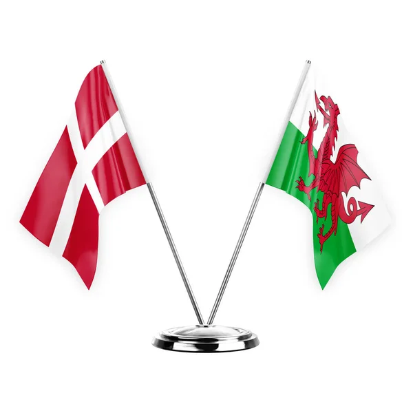 Two Table Flags Isolated White Background Illustration Denmark Wales — Stock fotografie
