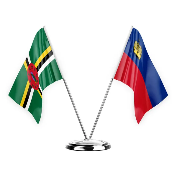 Two Table Flags Isolated White Background Illustration Dominica Liechtenstein — Foto Stock