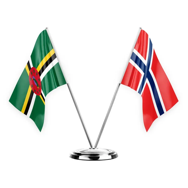 Two Table Flags Isolated White Background Illustration Dominica Norway — Stock fotografie
