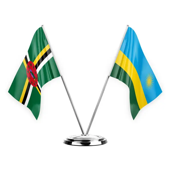Two Table Flags Isolated White Background Illustration Dominica Rwanda — стоковое фото