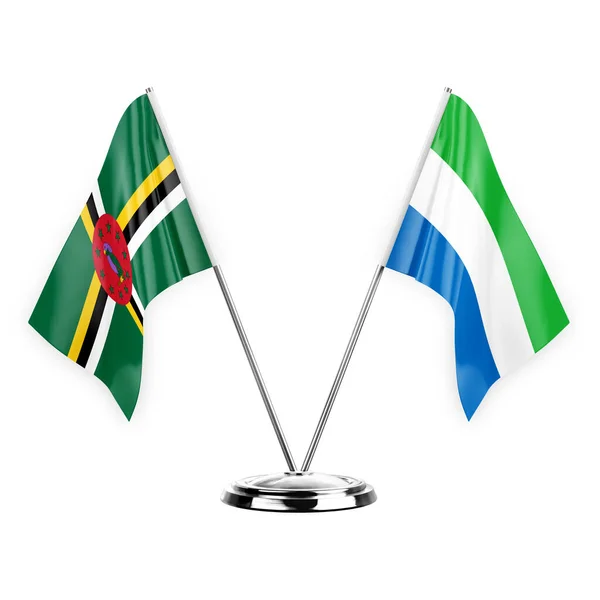 Two Table Flags Isolated White Background Illustration Dominica Sierra Leone — Stok fotoğraf