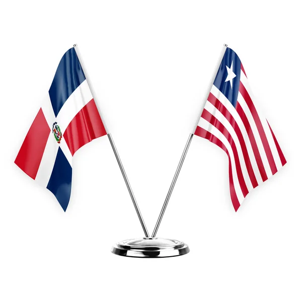 Two Table Flags Isolated White Background Illustration Dominican Republic Liberia — Stockfoto