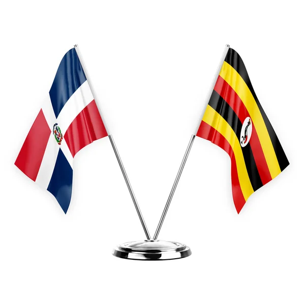 Two Table Flags Isolated White Background Illustration Dominican Republic Uganda — Zdjęcie stockowe