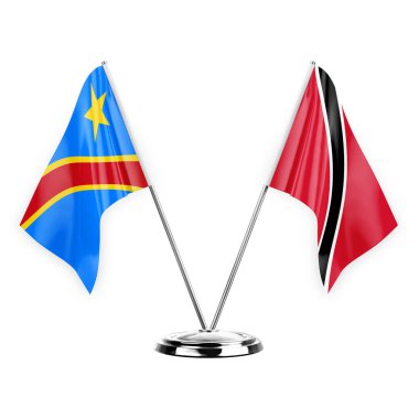 Two table flags isolated on white background 3d illustration, dr congo and tobago