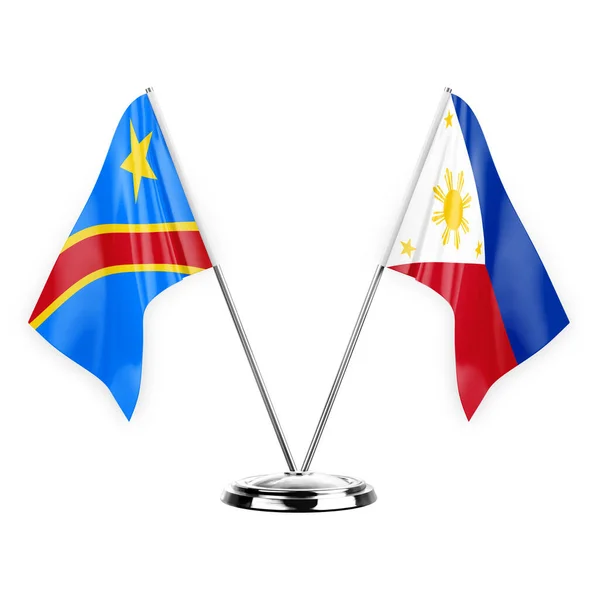 Two Table Flags Isolated White Background Illustration Congo Philippines — Zdjęcie stockowe
